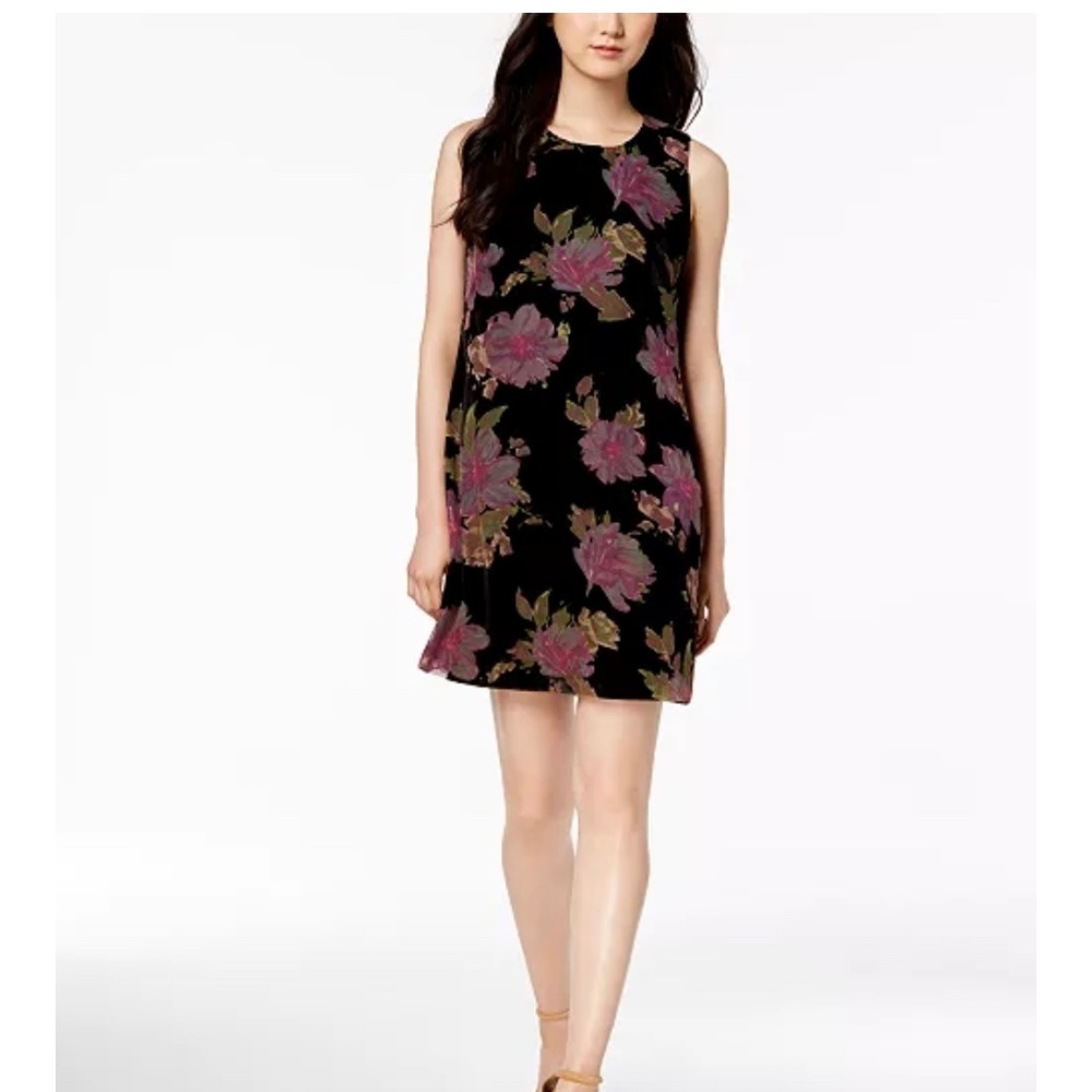 Calvin Klein Black Floral Print Burnout Velvet Shift Dress Sleeveless